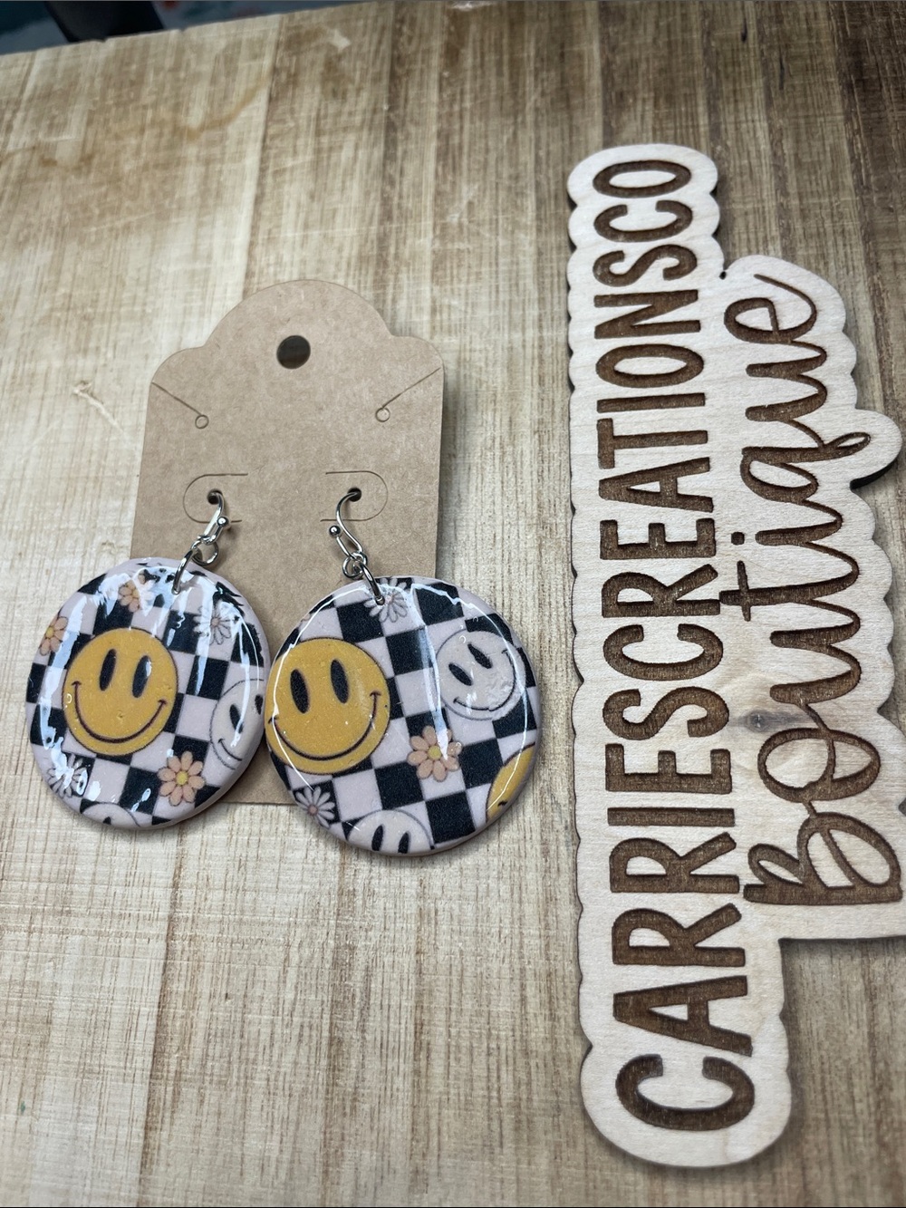 Playful Smiley Checkered Drop Earrings - Yellow & Black